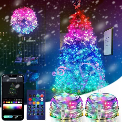 KAL-2X 10 M 100 Led Guirlande Lumineuse Rvb, Réagir À La Musique, Alimenté Par Usb, Étanche Ip65, Contrôle App/Télécommande - Pour Noël, Intérieur, Extérieur
