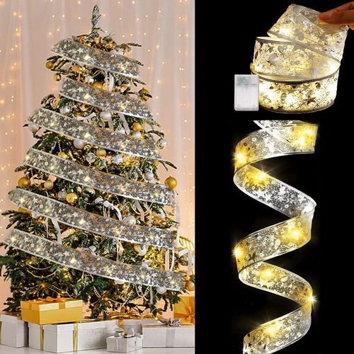 Kal-Lumière De Noël À Ruban Led, 5m/16.4ft 50 Led Guirlandes Lumineuses À Ruban Brillant Fonctionnant Sur Batterie Ruban Sapin Noël Led Pour Décoration De Noël D'intérieur De Fête De Mariage (Argent)
