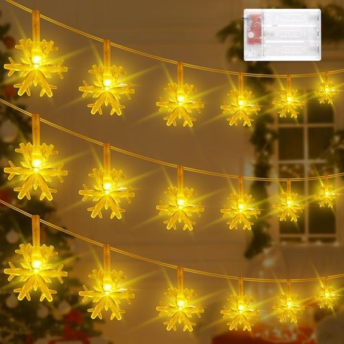 Kal-6m Christmas Snowflake Fairy Light String, Led Couleur Chaude Lampe Ambiance Lampe Décorative Lumière Pour Intérieur Extérieur Camping Jardin Décoration, Noël,Décoration De Fête D'anniversaire
