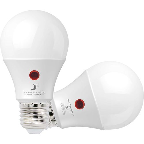 Ampoule Led Avec Double Capteur Crépusculaire, S'allume Et S'éteint Automatiquement En Fonction De La Lumière Du Jour, Pour L'extérieur, 9w, E27 Edison, Blanc Chaud 3000k, 2 Pièces