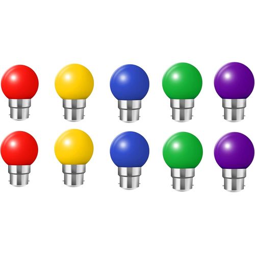 Kal-Lot De 10 B22 Ampoule Couleur Led 2w Colorful Bulb Lampe De Couleur 360° Angle Ac220v-240v, Rouge, Jaune, Bleu, Vert Et Violette