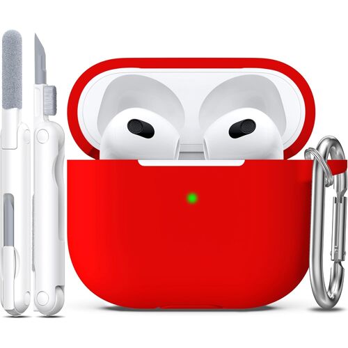 Coque pour AirPods 3e génération avec kit de Nettoyage,Étui pour Airpods 3 gen, Coque de Protection en Silicone Souple pour Apple AirPods 3 2021,Rouge