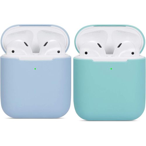 Étui Airpods Compatible, Paquet de 2 Ultra-Mince, Silicone Souple, Antichoc, étui d'accessoires antidérapant pour étui de Chargement Apple Airpods 2 et 1 - Bleu Clair + Vert