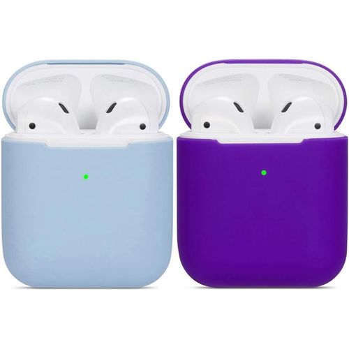 Étui Airpods Compatible, Paquet de 2 étui de Protection en Silicone Souple Ultra-Mince Antichoc antidérapant pour étui de Chargement Apple Airpods 2 et 1 - Bleu Clair + Violet