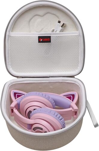 LORANKA-Étui Housse pour iClever BTH21 / HS20 / HS25 / BTH13 / BTH24 / HS19 / SOHAANYY/Xunpuls/VuyKoo Casque Enfant Bluetooth sans Fil Casque Cat Pliable (Blanc)