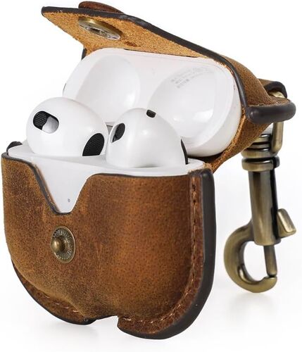 Genuine Leather AirPods 3rd Generation Case Earphone Box Protective Case Cowhide Portable Travel Case for AirPods 3rd Generation (Coffee)