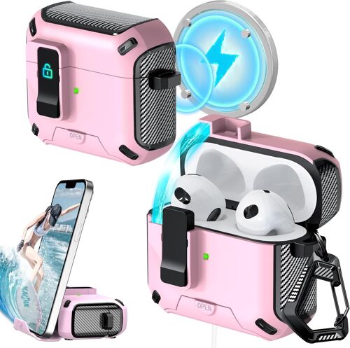 pour étui AirPods 3, Chargement MagSafe, Pop-up Automatique avec Clip de Verrouillage de sécurité pour étui de Chargement AirPods 3e génération,Boîtier Rose Black-Switch