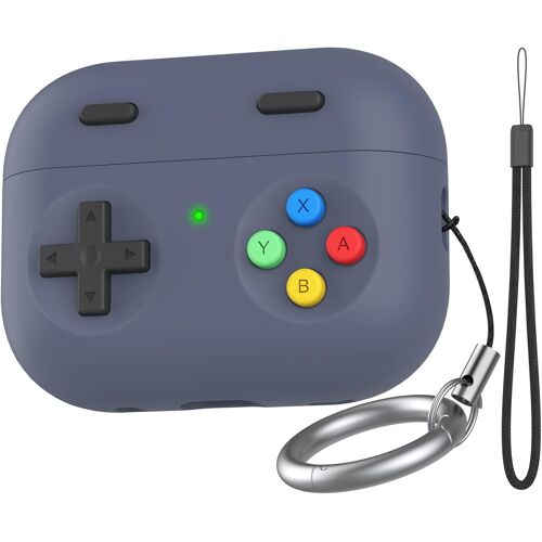 LORANKA-Coque AirPods Pro 2 de Protection avec Cordon Porte-clé, Design de Console de Jeu Portable Rétro, Étui Protection en Silicone pour AirPods Pro 2ème Génération 2022/2023 (USB-C) (Bleu Nuit)