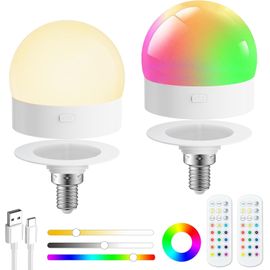 Kal-Ampoule Rechargeable Avec Telecommande-Ampoule Sur Batterie Ampoule E14 Led Dimable Ampoule Sans Electricite Couleur Ampoules Pour Lampes Murales Lampes De Table Lampes De Sol Lustres (2 Unité)