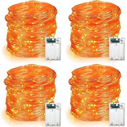 Kal-Guirlande Automne [Lot De 4] - 6m 60 Led Halloween Decoration Guirlande Lumineuse A Pile Intérieur Étanche Orange Girlande Lumière Fil D'argent Pour Noël Chambre Mariage Soirée Maison Jardin