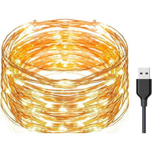 Jgd-Led Guirlandes Lumineuses, 20m Led Guirlandes Lumineuses 200 Leds Usb Alimenté, Étanche Fée Lumières De Fil De Cuivre Pour Clôture Patio Jardin Arbre Fête De Noël Mariage, Blanc Chaud