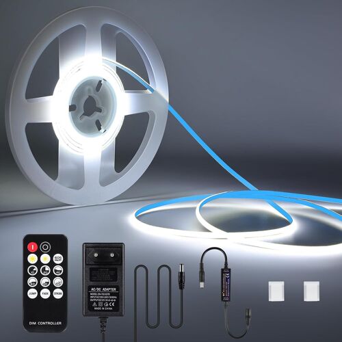 Cob Led Light Band 6000k White Light, 2m 768led Dimmable 3mm Largeur Cob Led Band, 12v Dc Bande Lumineuse Flexible Avec Alimentation Et Rf Télécommande Pour Salon Chambre Bricolage Décoration