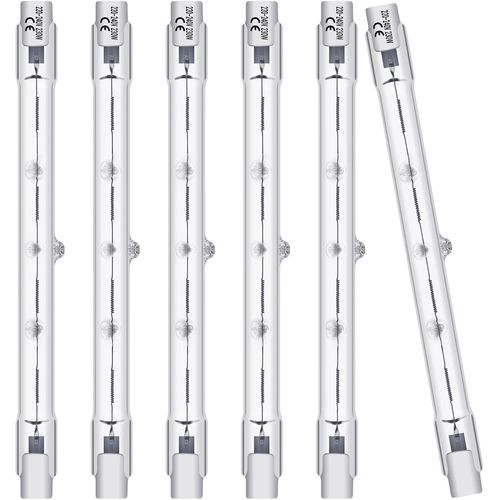 6 Packs 300w 118mm R7s Ampoule Halogène Dimmable, 220-240v 4480lm 2800k Blanc Chaud J-Type Pour Éclairage De Travail, Sécurité, Pay , Etc.