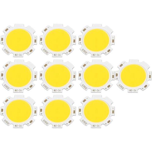 KAL-10 Pcs Ronde Cob Led Puce, 3 W Haute Puissance Ampoule Lampe Lumière En Aluminium Circuit Imprimé Puce Led Module Décoration Lumière(Lumière Chaude, 3000K)
