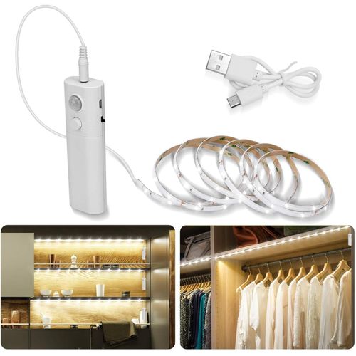 Bande Led Detecteur De Mouvement Autocollante Bande Lumineuse Led Rechargeable Usb Blanc Froid 2m Avec Marche/Arrêt Automatique Pour Cuisine, Toilettes, Chambre, Escaliers, Garde[Rub9225315]
