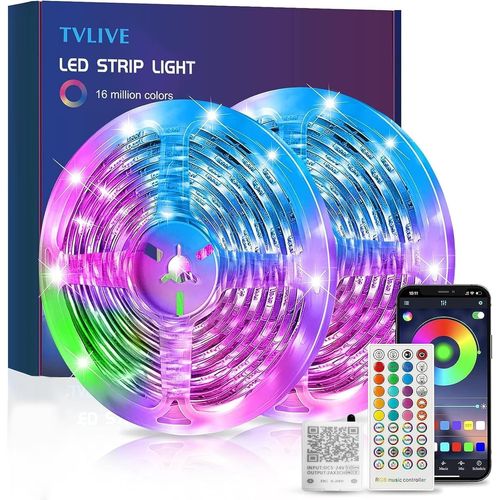 Ruban Led 10m(5m*2) Rgb Led Ruban Musique Bande Led Contrôlé Par App Du Smartphone, Synchroniser Avec Rythme De Musique, 16 Millions De Couleurs, Bande Led Lumineuse Pour Maison Décoration