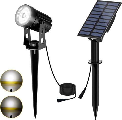 Spot Solaire Extérieur 6000k Lampe Solaire Exterieur 2 Modes D'éclairage Lumière Solaire De Jardin Etanche Ip65, 3 Mètres Câble, Eclairage Exterieur Solaire Pour Jardin, Chemin
