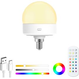 E27 Ampoule Rechargeable Avec Telecommande-Ampoule Led Sur Batterie Intérieur Ampoule Sans Fil Dimable Rgb Ampoules Pour Lampes Murales Lampes De Table Lampes De Sol Lustres (1 Unité)