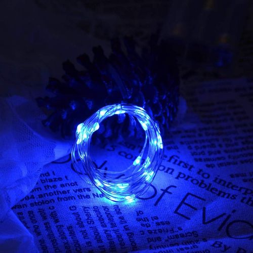 Guirlande Lumineuse À Piles, 30 Led 3m/10ft Micro Fil D'argent Led Firefly Light Décoration Diy Pour Mur De Pots De Tente De Chambre (Bleu)