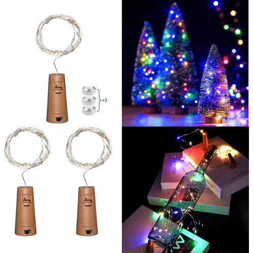 Bouchon Lumineux Multicolore pour Bouteille,20 LEDs 2M Guirlande étanche,Lumières pour Bouteilles de Vin,LED Bouteille Bottle Light,Décoration pour Noël Fête Partie Mariage,3 pièces