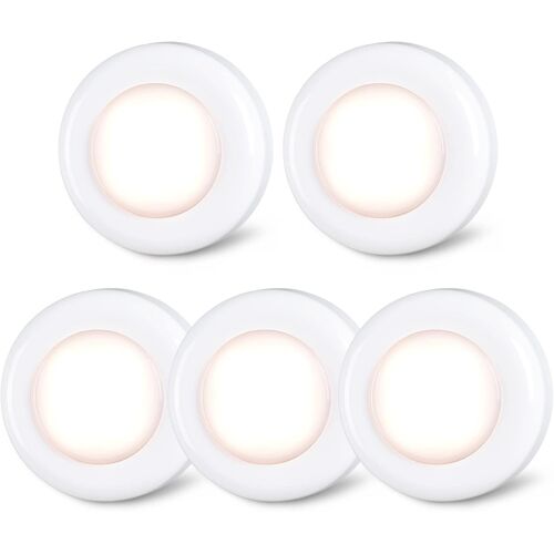 Kalanka-Lot De 5 Petits Spots Led Tactiles, À Coller, Fonctionnement À Piles, Pour Intérieur, Placard, Armoire, Meuble De Cuisine, Blanc Chaud