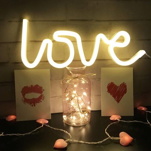Néon Love Signs Light LED Amour Art Décoratif Signe de Chapiteau-Décoration Murale pour Fête de Mariage Salle Enfants Salon Maison Bar Pub Hôtel Plage Récréatif (blanc chaud)