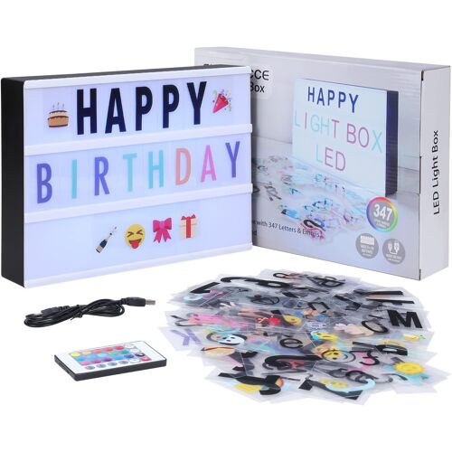 Boîte Lumineuse Led Avec 16 Changements De Couleur, 4 Modes De Flash, 262 Lettres Et 85 Emojis, A4 Light Box Pour Mariage, Anniversaire, Fête, Ktv, Bar, Alimenté Par Usb Et Batterie (Noir)[Q907]