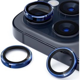 CAUC-Caméra Arrière Protecteur Compatible avec iPhone 15 Pro/iPhone 15 Pro Max - Dureté 9H Protection Caméra Objectif en Verre Trempé HD - Anneau de Lentille en Métal Anti-Rayures - Bleu