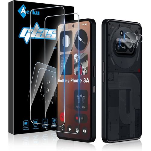 CAUC-2 Pièces Verre Trempé pour Nothing Phone 3A avec 2 Pièces Caméra Arrière Objectif Protecteur, Dureté 9H Film Protection écran, Anti Rayures Ultra Résistant Vitre Protection
