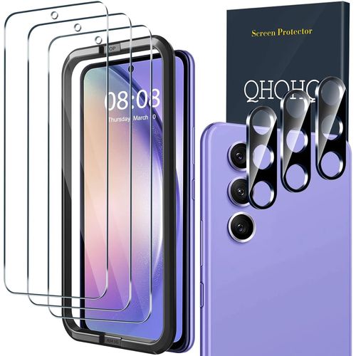 3 Pièces Verre Trempé Pour Samsung Galaxy A54 5g Avec 3 Pièces Caméra Arrière Protecteur, Ultra Résistant Film Protection Écran, 9h Dureté, Hd, Anti-Rayures, Sans Bulles