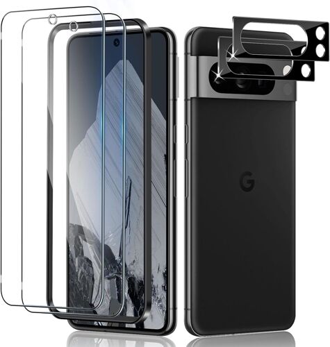 CAUC-Verre Trempé pour Google Pixel 8 Pro, Film Protection écran avec Caméra Arrière Protecteur [ 2+2 Pièces], Anti-Rayures, Dureté 9H Glass, HD Transparent