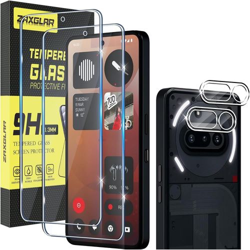 CAUC-Verre Trempé pour Nothing Phone 3A,2 Pièces Protecteurs d'écran + 2 Pièces Caméra Arrière Protecteur, Ultra Résistant Vitre Protecteur, Clarté HD, sans Bulles, Anti-Rayures