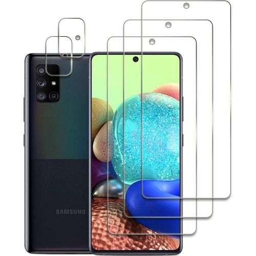 [5 Pieces] 3 Pieces Tempered Glass For Samsung Galaxy A71 With 2 Pieces Rear Camera Protector, Ultra Resistant Screen Protector, 9h Hardness, Bubble-Free, Anti-Scratch