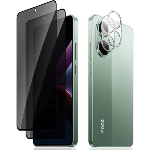 CAUC-Privacy Protection Écran pour Xiaomi Poco X7 Pro 5G, [2+2 Pièces] Anti-Espion Verre Trempé Film + Caméra Arrière Protecteur, 9H Dureté, Anti-Spy Protection Écran pour Xiaomi Poco X7 Pro 5G
