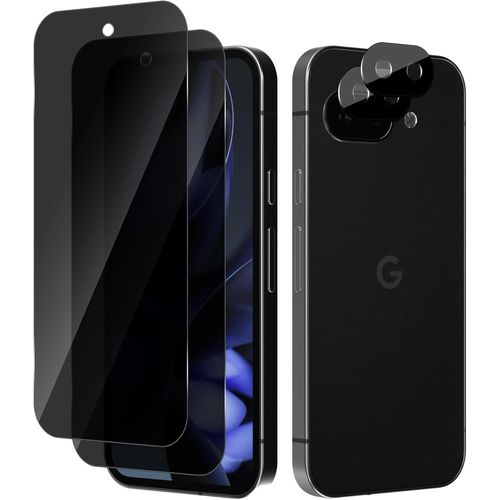 CAUC-Privacy Protection Écran pour Google Pixel 9A 5G, [2+2 Pièces] Anti-Espion Verre Trempé Film + Caméra Arrière Protecteur, 9H Dureté, Anti Rayures, Anti-Spy Protection Écran pour Pixel 9A 5G