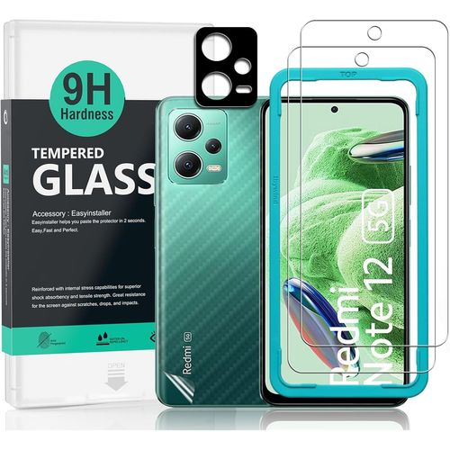 CAUC-Protecteur d'écran pour Xiaomi Redmi Note 12 5G(6.67""),avec 2 pièces en Verre trempé,1 Protection d'objectif d'appareil Photo,1 Film en Fibre de Carbone[Pas de Bulles]