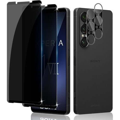 CAUC-Verre Trempé Anti-Espion pour Sony Xperia 1 VII, 2 Pièces Protection Écran de Confidentialité et 2 Pièces Protecteur Caméra Arrière, Dureté 9H Glass Privacy Film