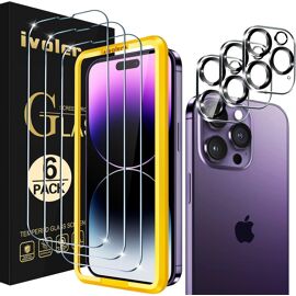 KALANKA-3 Pièces Film Protection écran en Verre Trempé pour iPhone 14 Pro Max 6.7 Pouces avec 3 Pièces Caméra Arrière Protecteur, Outil d'Installation Facile, 9H Dureté, Anti-Rayures, sans Bulles