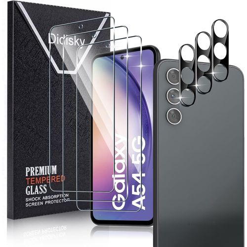 Tempered Glass For Samsung Galaxy A54 5g, Contain Pack Of 3 Screen Protectors And 3 Pack Rear Camera Protectors, Anti-Scratch, 9h Hardness, No Bubbles, High Definition