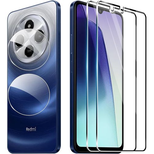 CAUC-[2+2 pièces Verre Trempé pour Xiaomi Redmi 14C/Poco C75, 2 pièces film de protection en Verre Trempé + 2 pièces Caméra Protection, HD Film de Protection écran en Verre de Dureté 9H