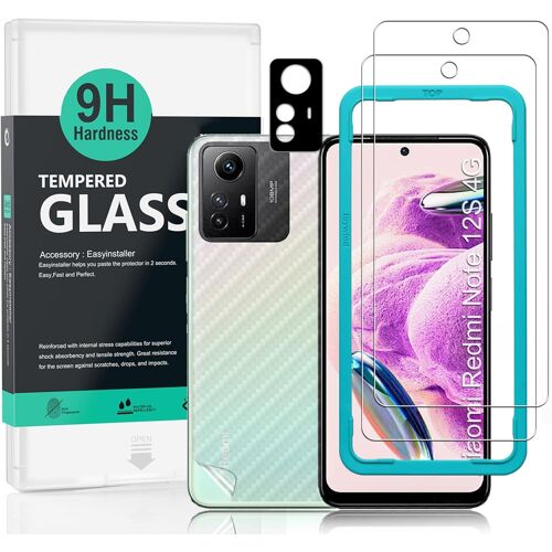 Screen Protector For Xiaomi Note 12s 4g (6.43 Inches) With 2 Pieces Tempered Glass, 1 Camera Lens Protector, 1 Carbon Fiber Film [No Bubbles]
