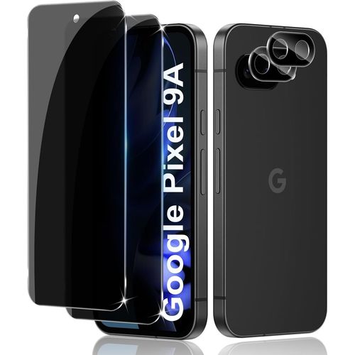 CAUC-Verre Trempé Anti-Espion pour Google Pixel 9a, 2 Pièces Protection Écran de Confidentialité et 2 Pièces Protecteur Caméra Arrière, Dureté 9H Glass Privacy Film