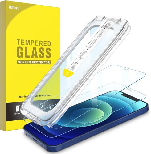 Verre Trempé pour iPhone 12/12 Pro 6,1 Pouces, Une Touche Installation, Film Protection Écran, Couverture Complète, Kits d'Outils d'Alignement Automatique, HD Clair, Lot de 2