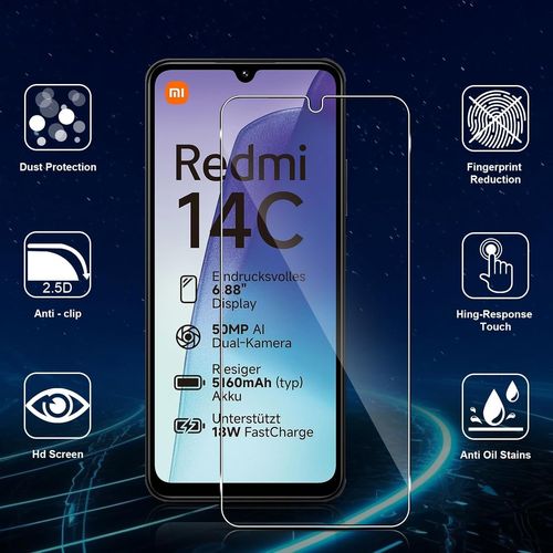 2 Pièces Verre Trempé Pour Xiaomi Redmi 14c/ Poco C75.2 Pièces Caméra Arrière Protecteur (Noire).9h Dureté Anti-Rayures Vitre Trempé.Hd Sans Bulles Ultra Résistant Protection Écran