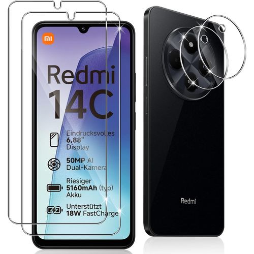 CAUC-2 Pièces Verre Trempé pour Xiaomi Redmi 14C/ Poco C75/Redmi A4,2 Pièces Caméra Arrière Protecteur,9H Dureté/Anti-Rayures/Sans Bulles,Protection écran pour Redmi 14 C 4G