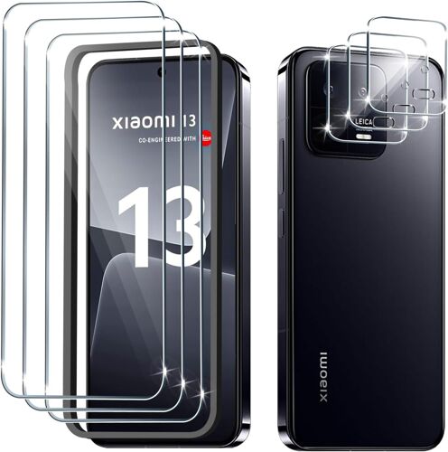 Verre Trempé Pour Xiaomi Mi 13 5G, 3 Pièces Film Protection Écran Et 3 Pièces Caméra Arrière Protecteur, Anti-Rayures,Dureté 9H Glass, Hd Transparent