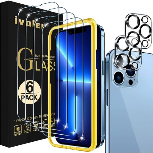 Pack De 4 Verre Trempé Compatible Avec Iphone 13 Pro Max 6.7 Pouces, Avec 2 Pièces Caméra Arrière Protecteur Et Kit Installation Offert, Film De Protection D¿Écran [Anti Rayures]