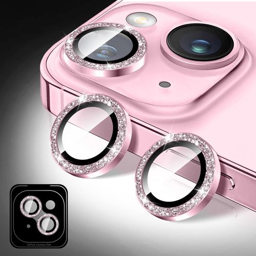 Protecteur D'objectif D'appareil Photo Compatible Avec Iphone 14/Iphone 14 Plus, Paillettes Couverture De Caméra En Verre Trempé 9h, Anneaux Métalliques Individuels