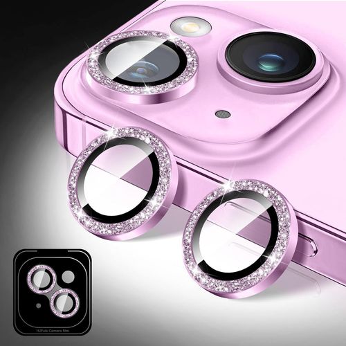 Protecteur D'objectif D'appareil Photo À Paillettes Pour Iphone 13/Iphone 13 Mini Couverture De Caméra En Verre Trempé 9h, Anneaux Métalliques Individuels À Alignement Automatique