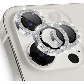 CAUC-Caméra Arrière Protecteur pour iPhone 15 Pro - iPhone 15 Pro Max Pailleté Camera Protection [Anti-Rayures], Anneau Individuel en Alliage Aluminium, HD Verre Trempé 9H, Brillant Argent